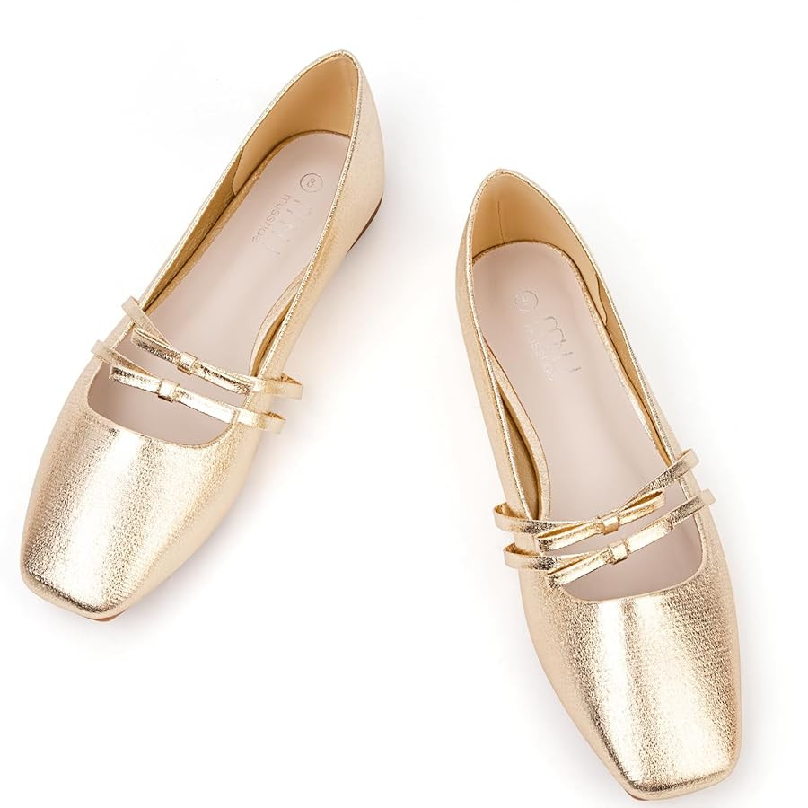 MUSSHOE Womens Ballet Mary Jane Flats Shoes Adjustable Strap Comfortable Square Closed Toe Versat... | Amazon (US)