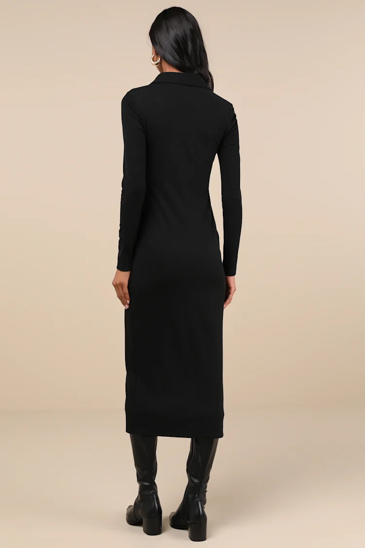A Little Prep Black Button-Up Bodycon Midi Dress | Lulus
