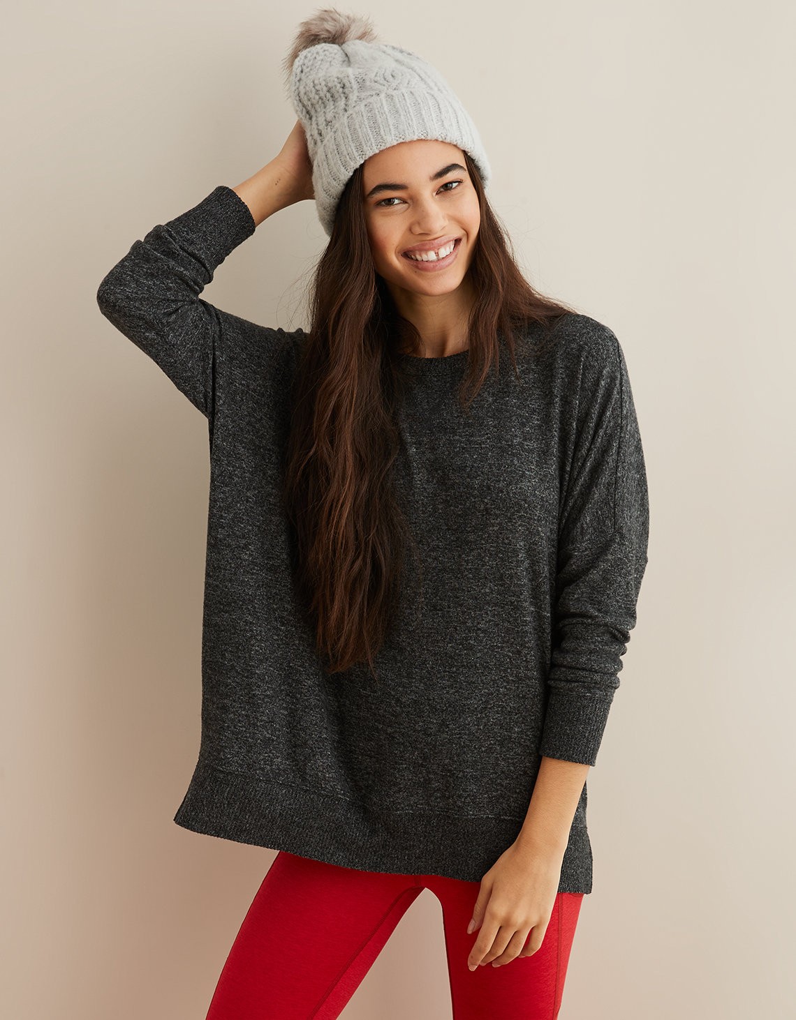 Aerie Plush Hometown Sweatshirt, Charcoal Heather | American Eagle Outfitters (US & CA)
