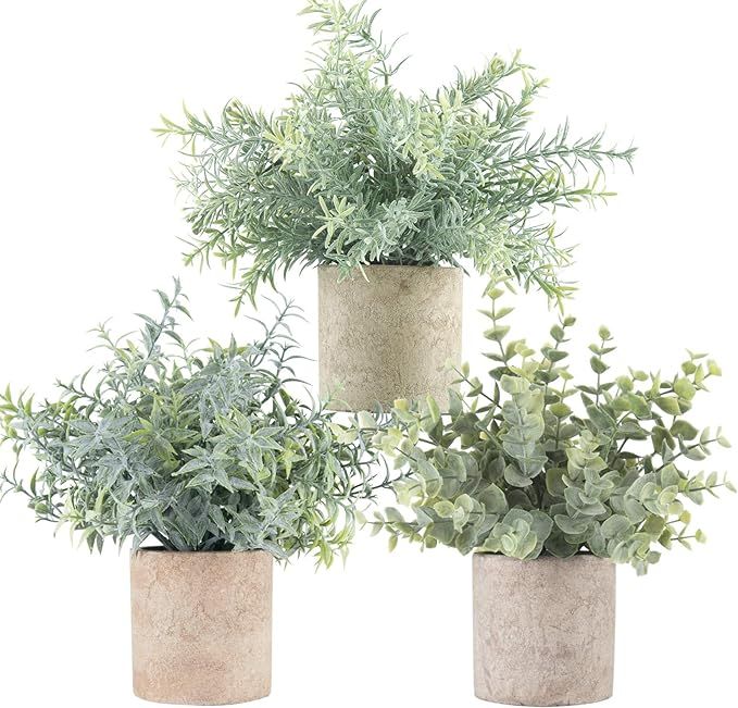 3 Pack Mini Potted Fake Plants Artificial Faux Eucalyptus Plants for Home Office Desk Room Decora... | Amazon (US)