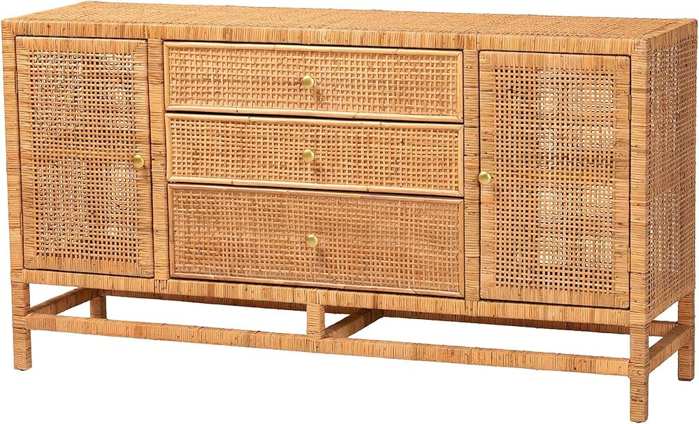 bali & pari Vivan Natural Rattan Storage Cabinet, 3-Drawer, 4-Shelf, Honey | Amazon (US)