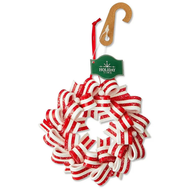Red and White Ribbon Candy Wreath Christmas Ornament, 4.5", by Holiday Time | Walmart (US)