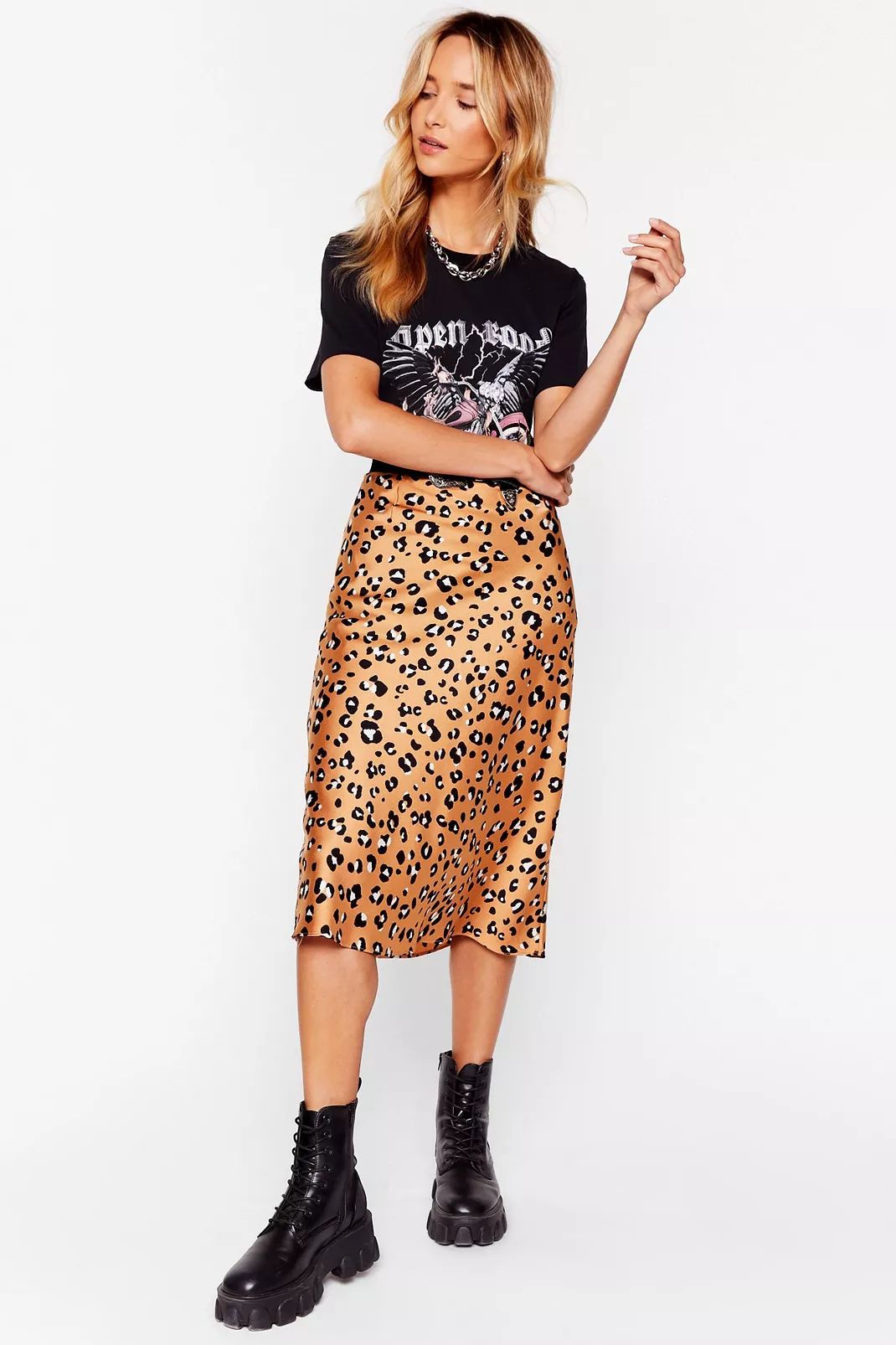 Satin Leopard Midi Skirt | Nasty Gal (US)