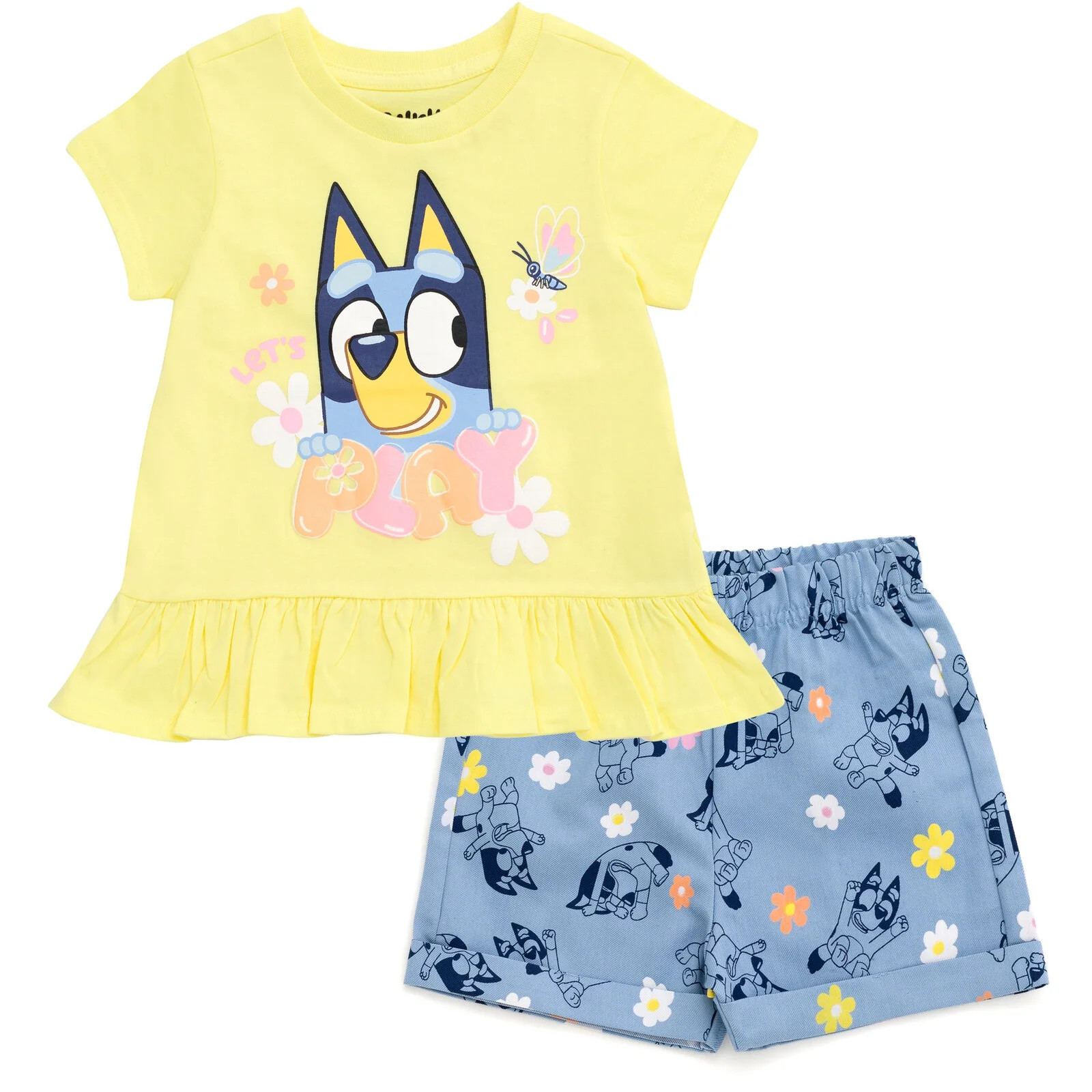 Bluey Peplum T-Shirt and Chambray Shorts Outfit Set Newborn to Toddler | Walmart (US)
