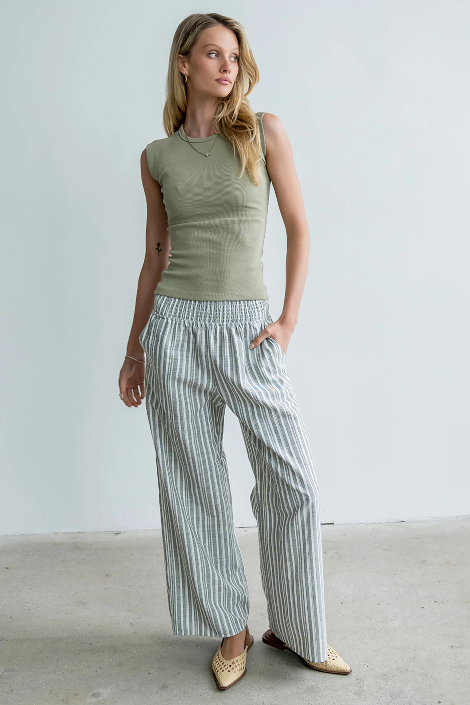 Indiana Striped Pants in Olive | Böhme US