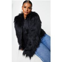 Plus Black Faux Fur Shaggy Cropped Jacket | PrettyLittleThing US