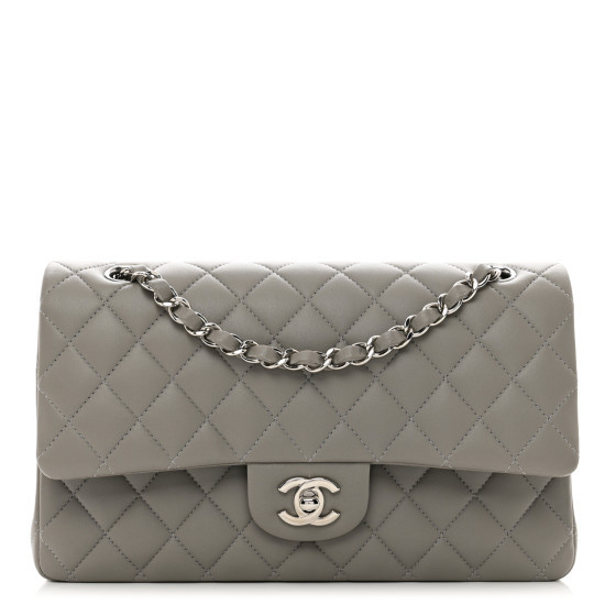 Lambskin Quilted Medium Double Flap Grey | FASHIONPHILE (US)