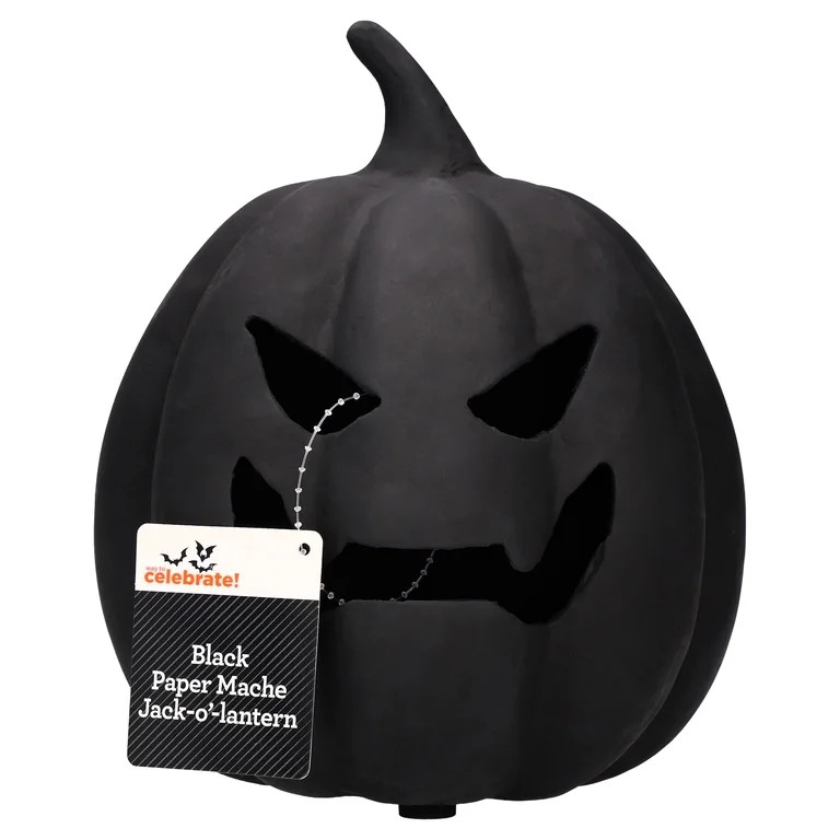 Paper Mache Jack-o'-Lantern Decoration, Black, 8.25", Halloween by Way To Celebrate | Walmart (US)