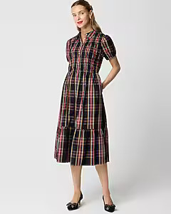 Tartan smocked midi shirt-dress | J.Crew Factory