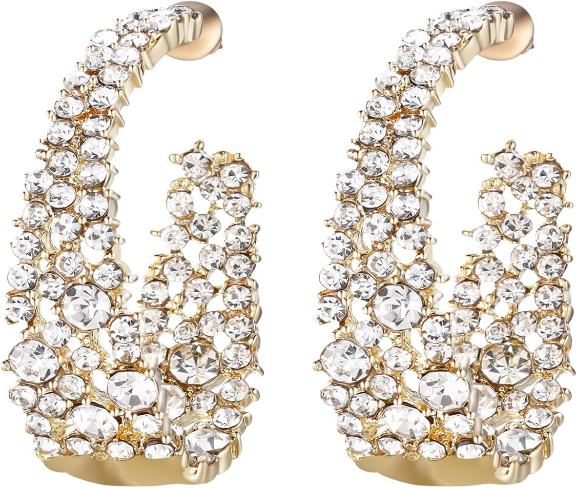 CEJUG Statement Earrings for Women Bohemian Large Dangle Drop Hoop Earring AB Rhinestone Crystal ... | Amazon (US)