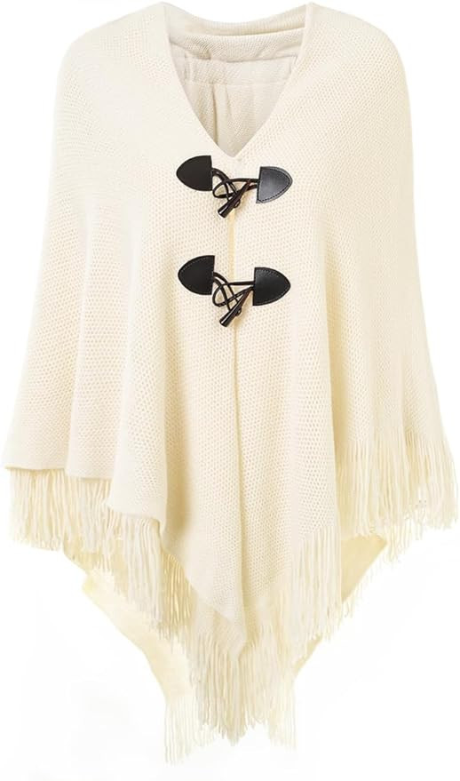 Ferand Women’s Loose Fitting Poncho Cape Shawl with Stylish Horn Buttons, V Neckline and V Hem | Amazon (US)