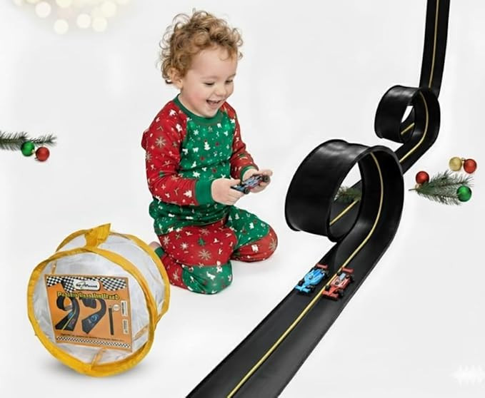 Flexible Race Car Track Set, with Pressure Suction Cup, 2 Small racecars, Zipup Storage Bag, High... | Amazon (US)