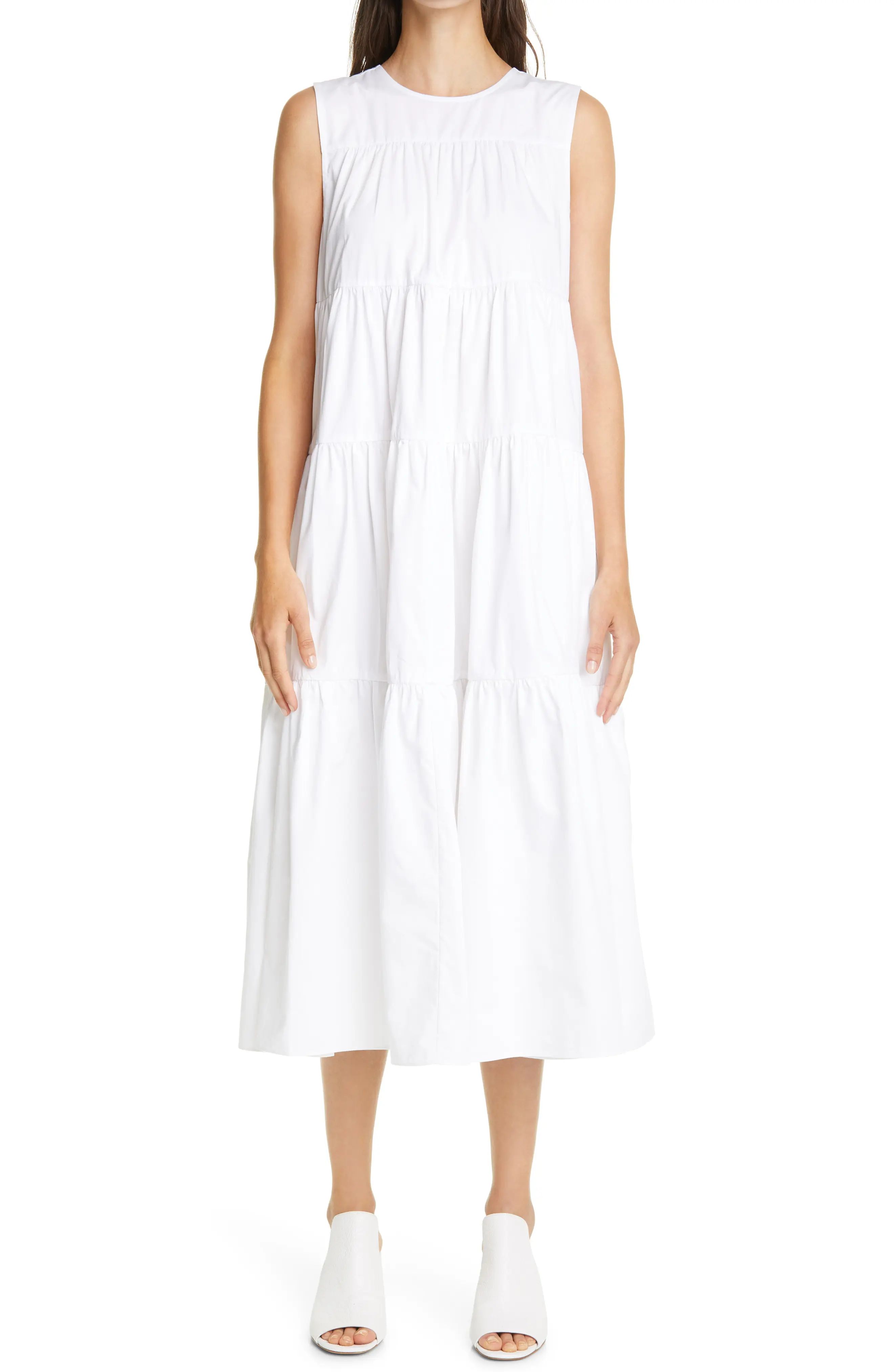 Women's Co Tiered Cotton Midi Dress, Size Large - White | Nordstrom