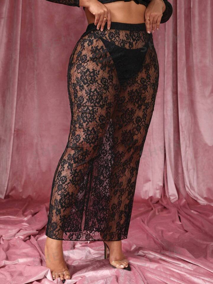 SHEIN SXY Plus High Waist Lace Skirt Without Panty | SHEIN