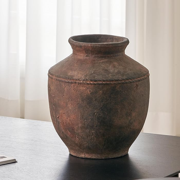 LB2 Ceramic Rustic Vase, 13.6" Tall Zen Style Terra Cotta Pitcher, Distressed Farmhouse Decor, Po... | Amazon (US)