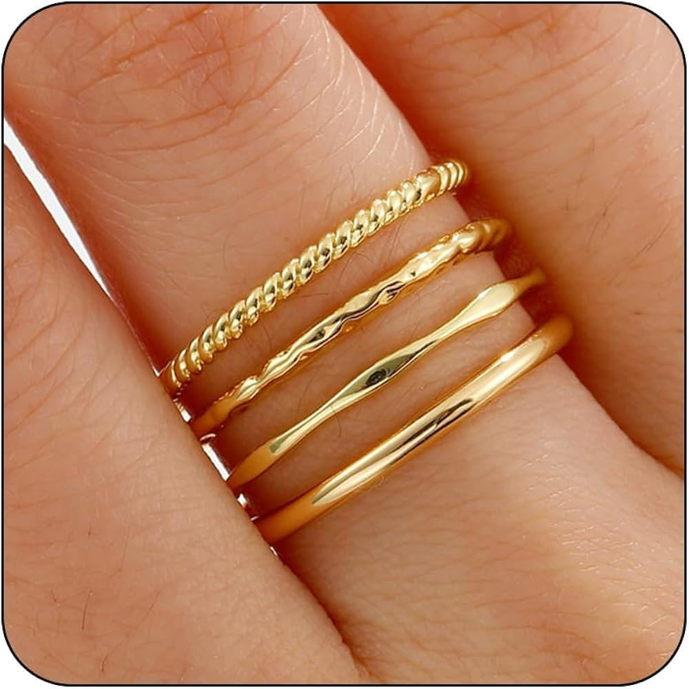 Stackable Gold Rings for Women Dainty 14K Gold Plated Thin Ring Set Non Tarnish Thumb Bands Gold ... | Amazon (US)