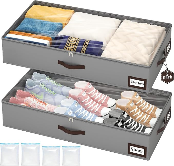 OIAHOMY 2 Pack Under Bed Storage with Handles, Underbed Container for Bedroom & Closet, Fits Beds... | Amazon (US)
