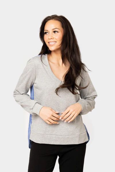 French Terry V-Neck Sweatshirt with Poplin Back | Gibson