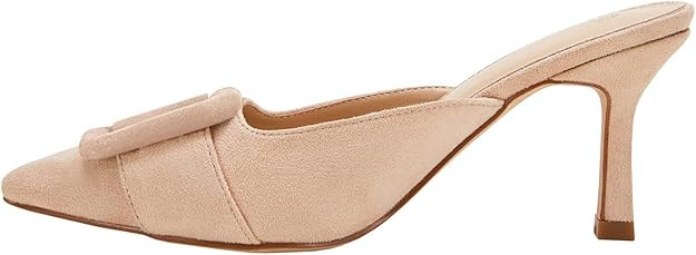 VETASTE Women's Heeled Mules Pointed Toe Suede Buckle Slip On Sandals Kitten Heels Party Wedding ... | Amazon (US)