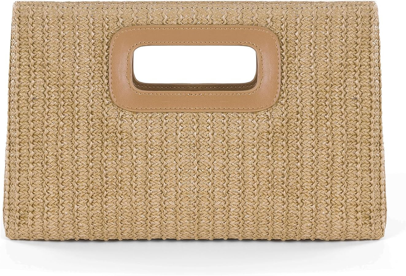 Straw Purse Top Handle Clutch Bag, Woven Beach Shoulder Crossbody Bag Raffia Handbag Raffia Summe... | Amazon (US)