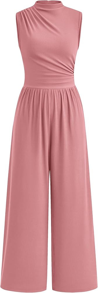PRETTYGARDEN Womens Summer Jumpsuits Dressy Casual One Piece Outfits Sleeveless Mock Neck Wide Le... | Amazon (US)