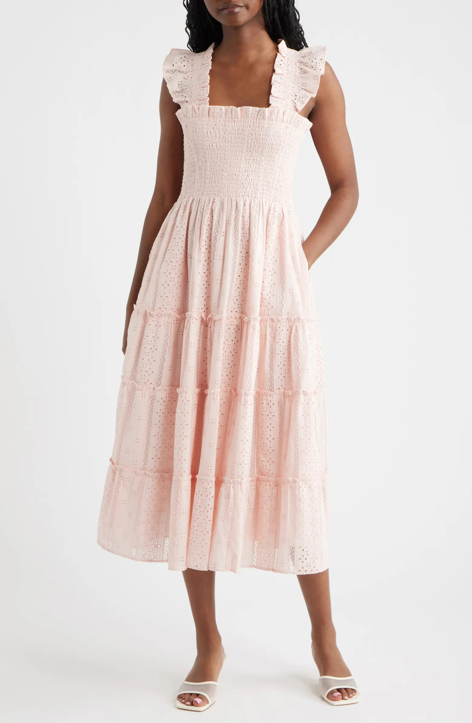 The Ellie Eyelet Flutter Sleeve Cotton Nap Midi Dress | Nordstrom