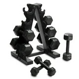 Cap Barbell 100 lb Cast Iron Hex Dumbbell Weight Set with Rack, Black | Walmart (US)