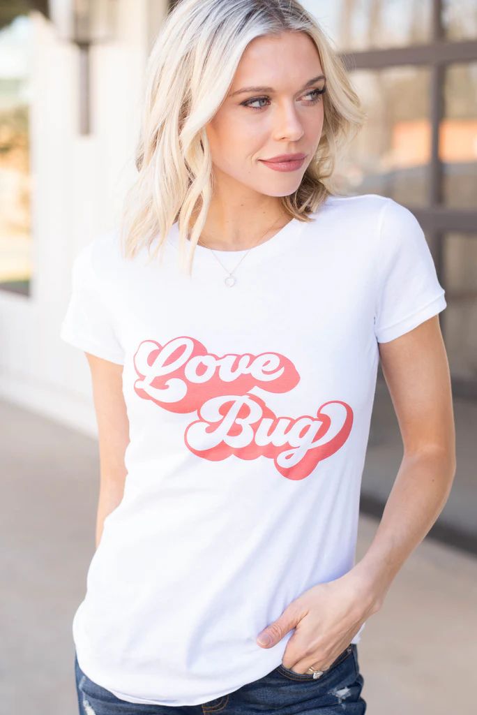 Love Bug White Fitted Graphic Tee | The Mint Julep Boutique