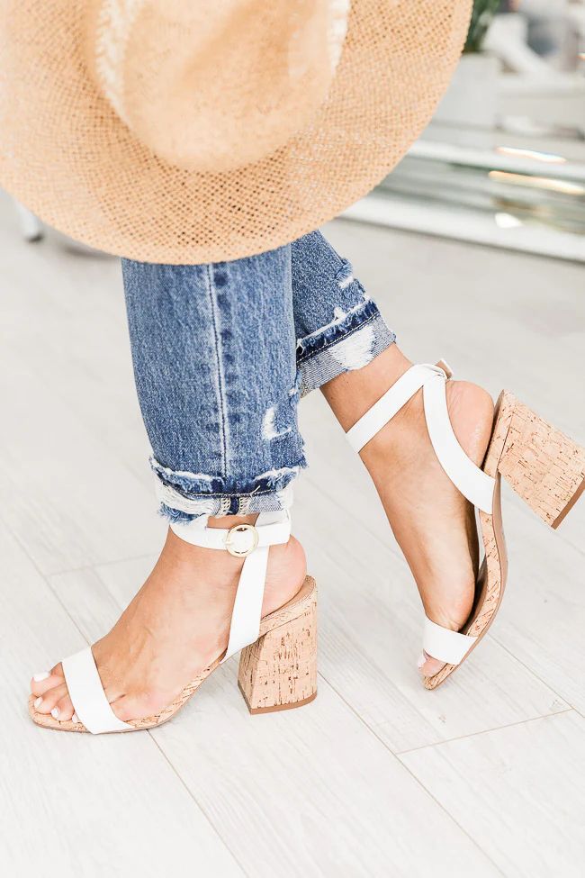 Wren White Cork Detail Heels | The Pink Lily Boutique
