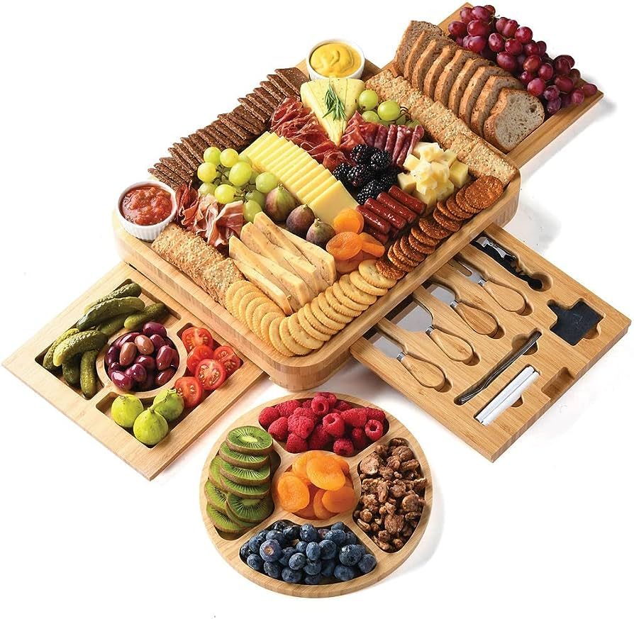 Bamboo Charcuterie Boards Gift Set - Simple Meat and Cheese Board Set with Charcuterie Board Acce... | Amazon (US)