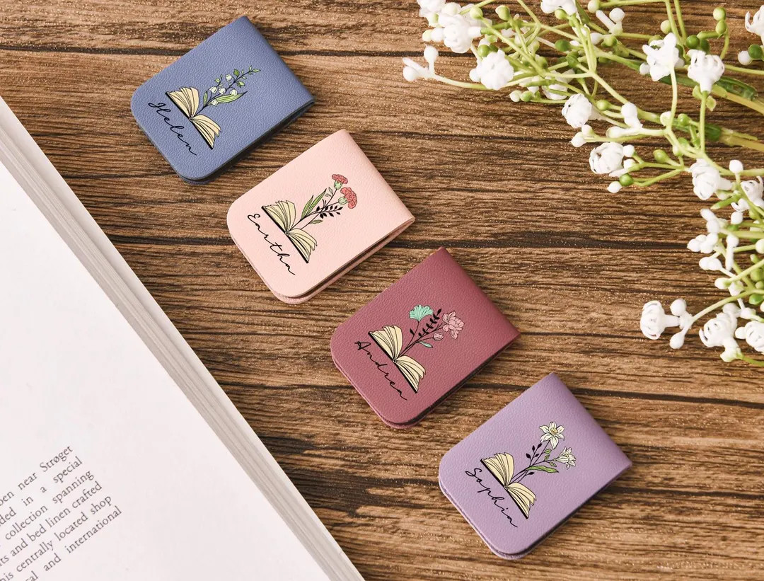 Name Bookmark With Birth Flower,custom Leather Birth Flower Bookmark,personalized Magnetic Bookma... | Etsy (US)