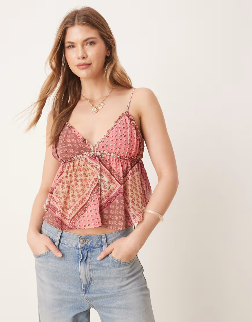 Free People alix paisley print floaty cami top in pink | ASOS (Global)