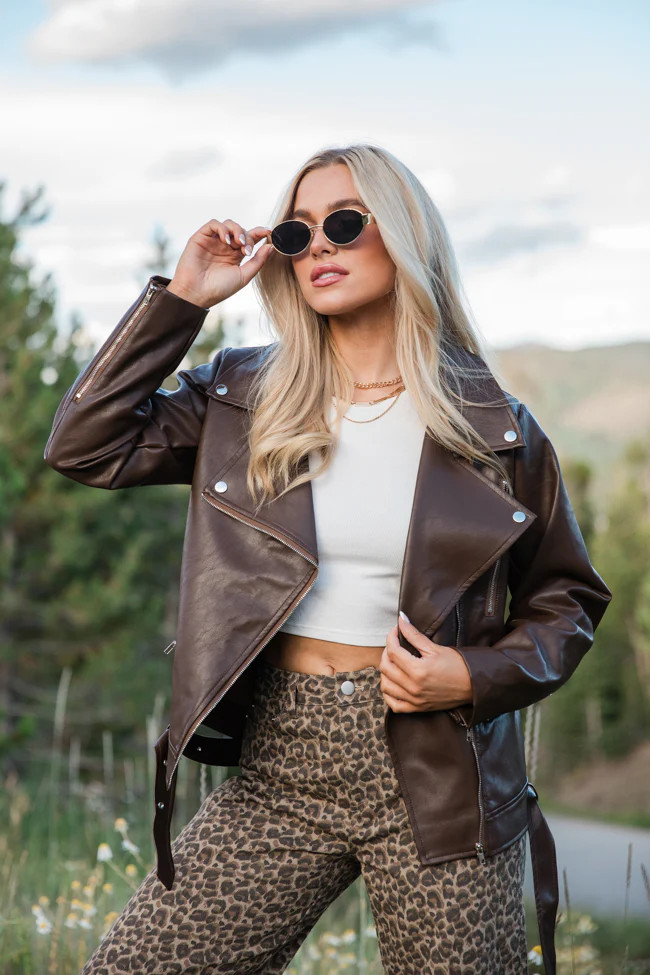 Vagabond Adventures Chocolate Brown Faux Leather Moto Jacket | Pink Lily