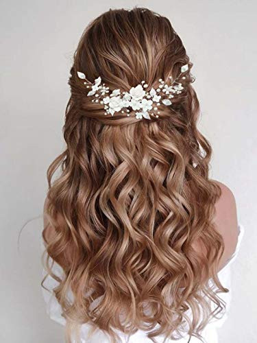 CASDRE Flower Bride Wedding Hair Vine Pearl Bridal Headpiece Leaf Hair Accessories Hair Piece for Women and Girls (A Silver) | Amazon (US)
