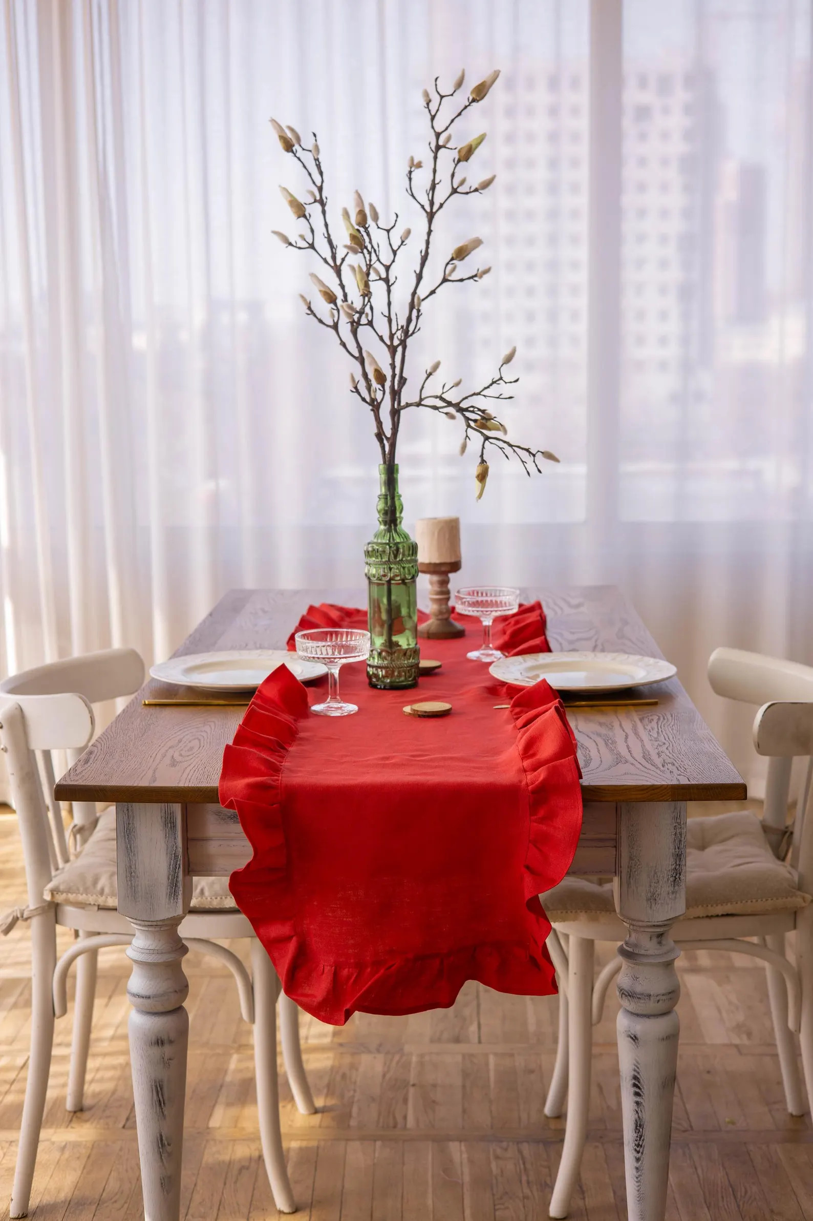 Pink Ruffled Linen Table Runner – 100% Natural Linen | Elegant & Rustic Table Decor | Various S... | Etsy (US)