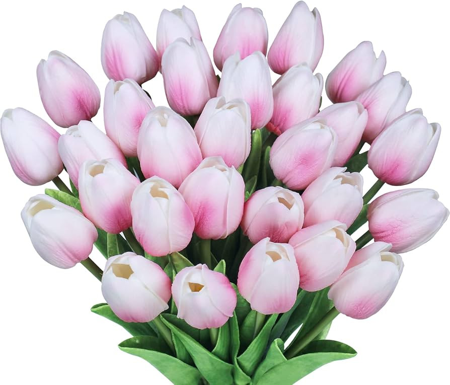 30pcs Artificial Tulips Flowers Real Touch Pink Tulips Fake Holland PU Tulip Bouquet Latex Flower... | Amazon (US)