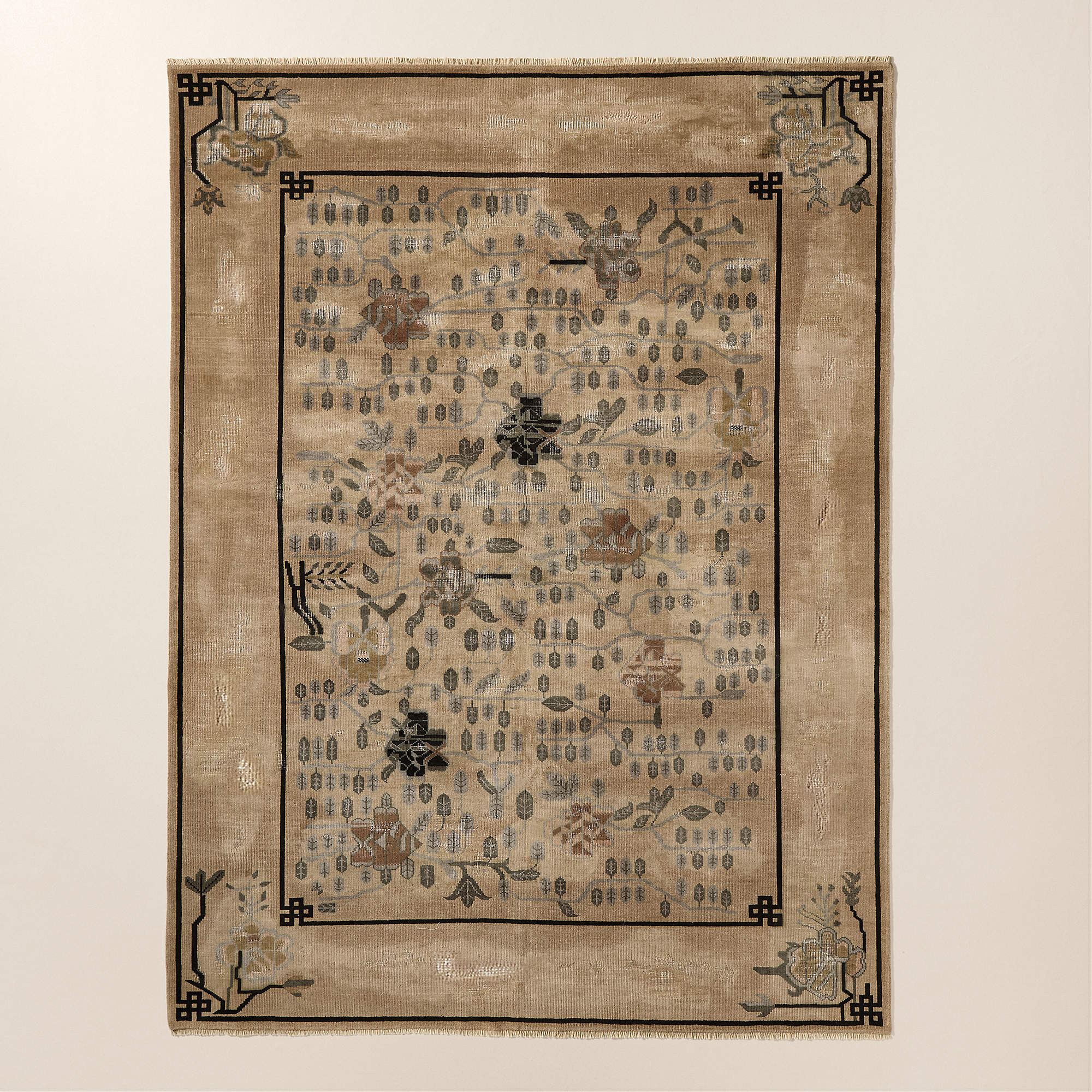 Fiora Hand-Knotted Distressed Light Brown New Zealand Wool Area Rug 9'x12' + Reviews | CB2 | CB2