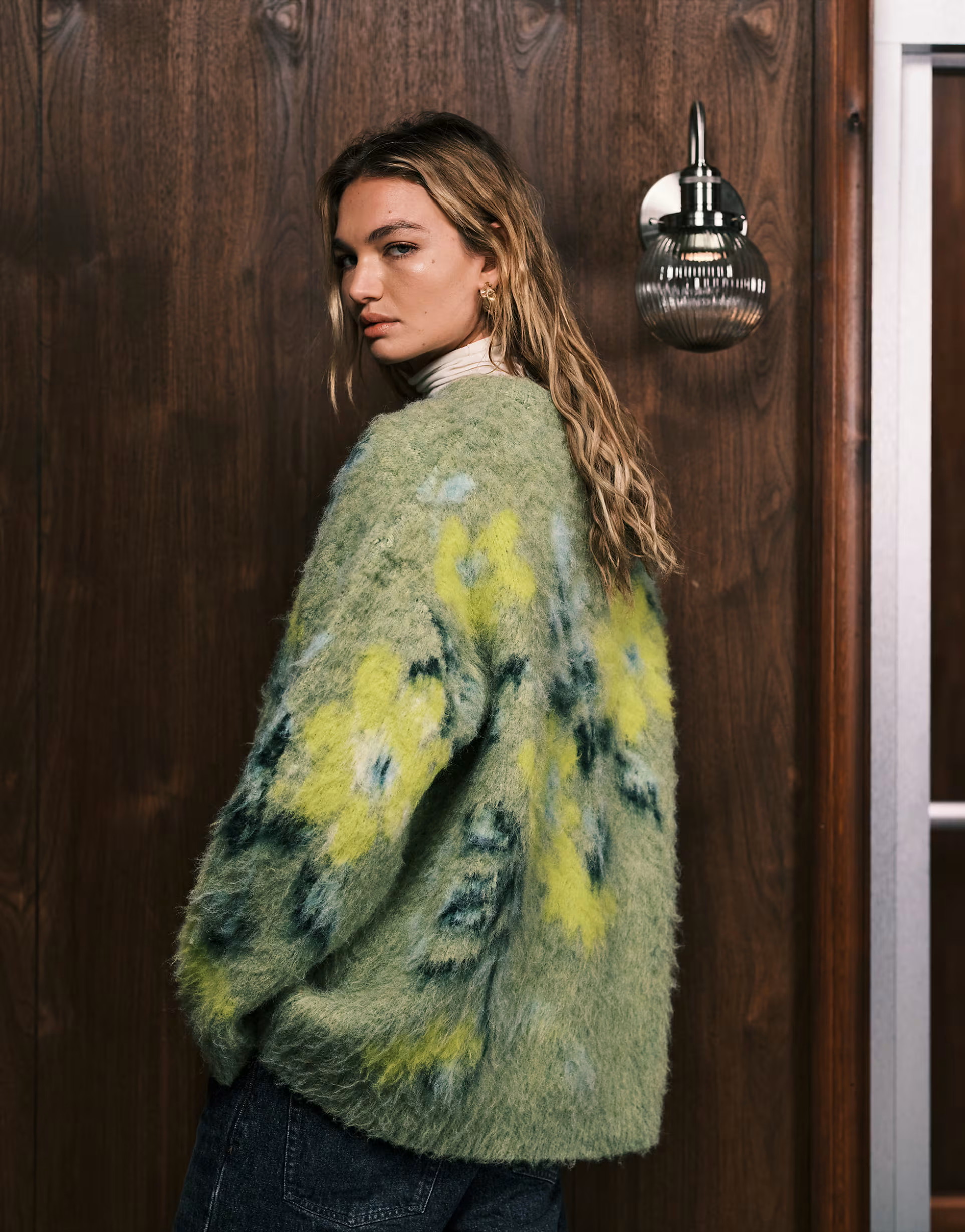 ASOS DESIGN brushed floral placement sweater in sage | ASOS (Global)