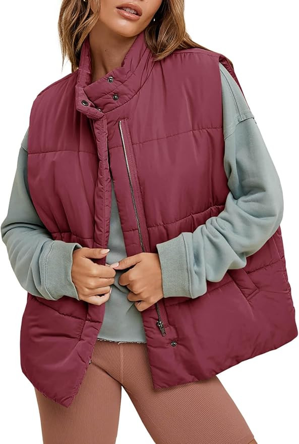 Tankaneo Womens Oversized Puffer Vest Stand Collar Zip Up Sleeveless Jackets Lightweight Fall Cas... | Amazon (US)