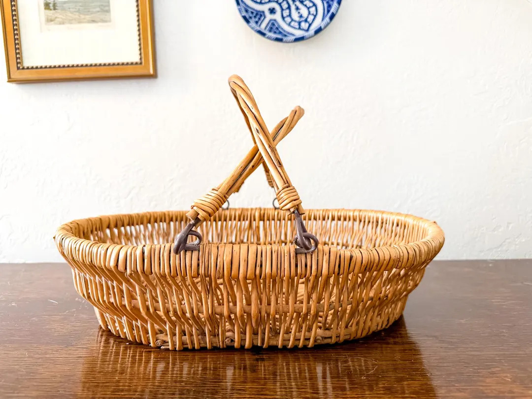 Lightweight Midcentury Vintage Wicker Farmers Market Basket with Moveable Handles | Etsy (US)
