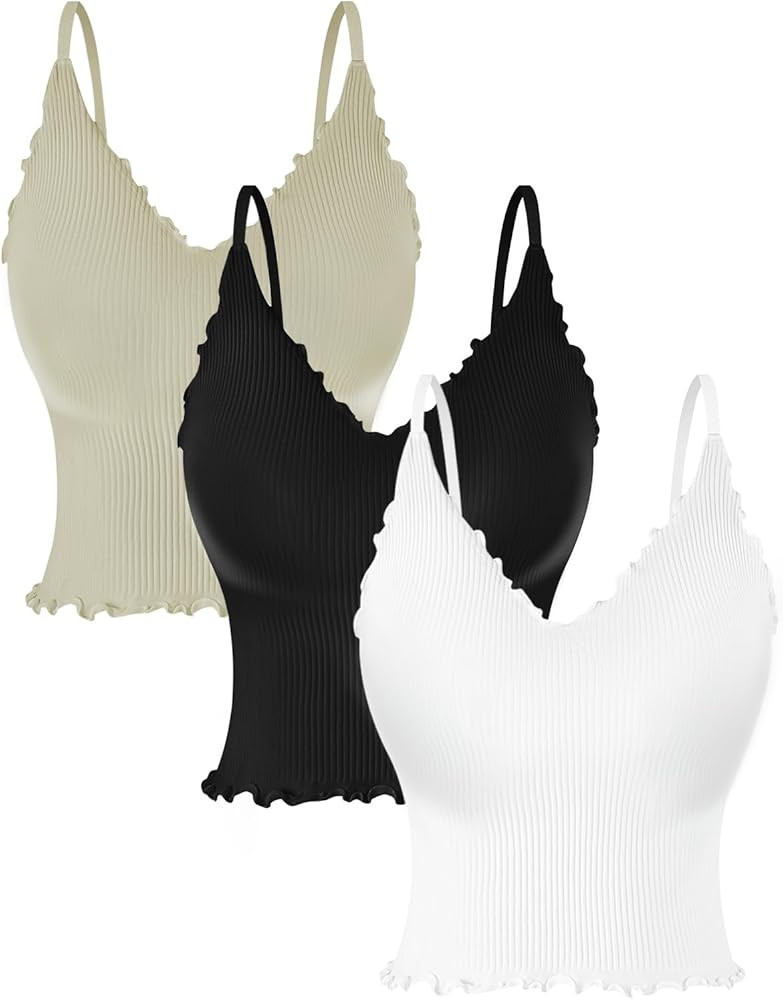 Freelooper 3 Pack Crop Tank Top for Women Camisole Stretchy Cami Tops V Neck Adjustable Spaghetti... | Amazon (US)