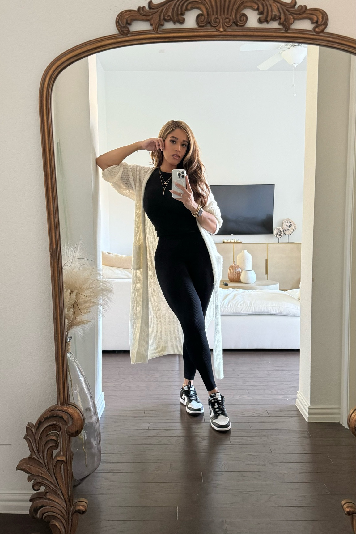 Casual look of the day. Elevating my look with a long cardigan. 

Ribbed leggings. Nike dunks. 

#LTKstyletip #LTKSeasonal #LTKmidsize