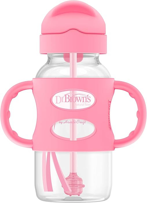 Dr. Brown's Wide-Neck Sippy Straw Bottle with Handles, Pink, 9oz/270ml, 1-Pack | Amazon (US)