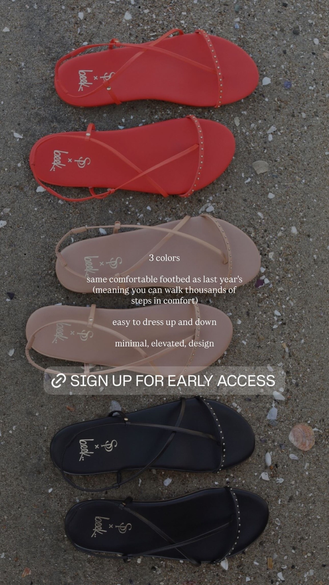 Sign up at the link below to receive an email to shop the new sandals I co-designed with @beek 
Available for early access starting 3/8
Public 3/10
E-mail sign up link (you’re only signing up for this one email): https://green-union-496.myflodesk.com/tu38zmcvwl
(You can screenshot this caption and then in your photos copy the url and then paste it in the browser) 