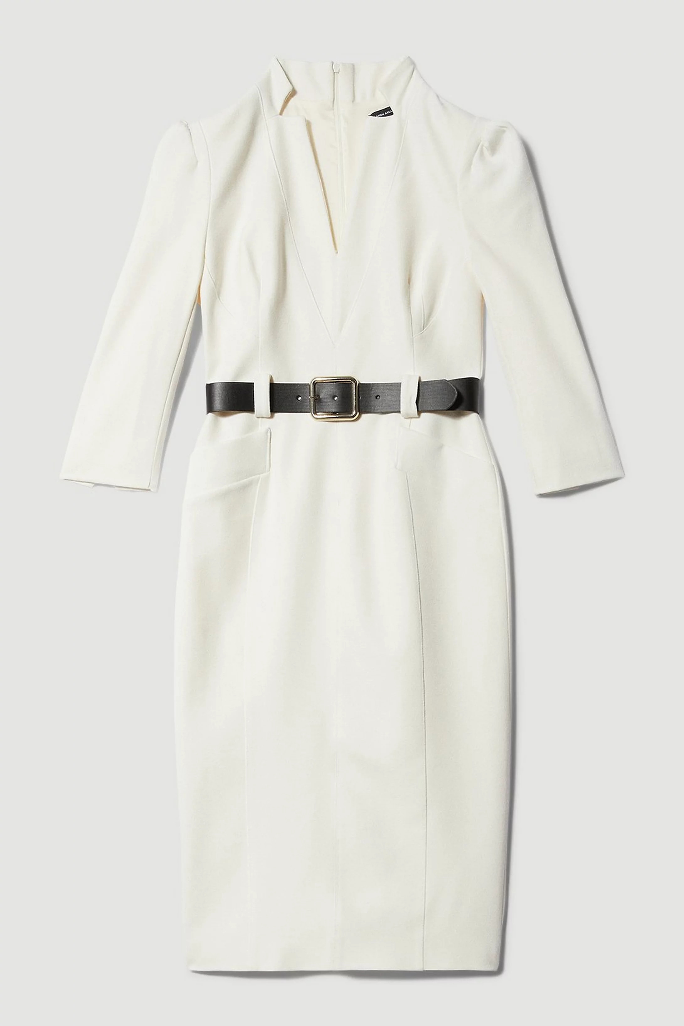 Petite Compact Stretch Belted Forever Belted Midi Dress | Karen Millen US