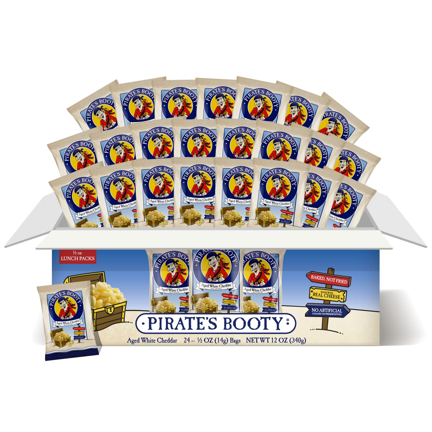 Pirate's Booty Aged White Cheddar Cheese Puffs, Gluten-Free, Kids Snacks, 0.5oz (24ct) | Amazon (US)