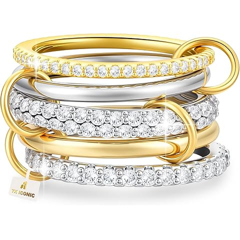 PAVOI 14K Gold Plated Interlocked Stackable Rings for Women - Statement Mixed Metals Multi Ring S... | Amazon (US)