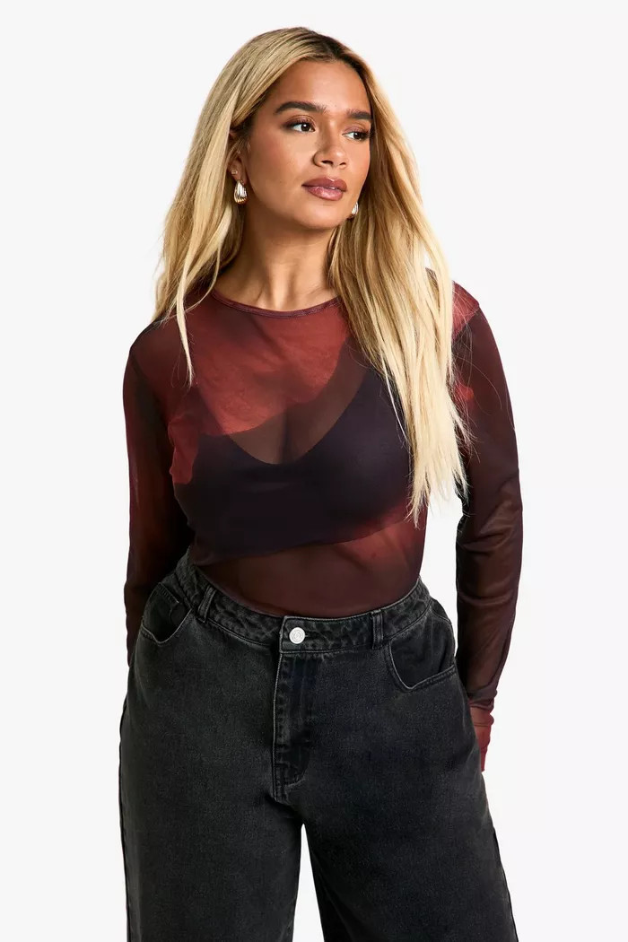 Plus Mesh Long Sleeve Top | boohoo (US & Canada)