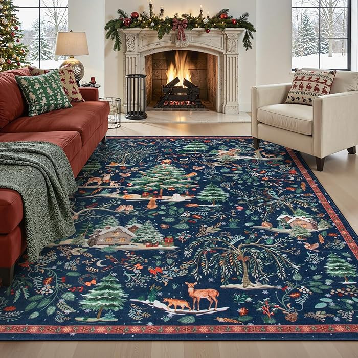 Lahome Christmas 5x7 Area Rug, Washable Soft Rug for Living Room, Non Slip Xmas Tree Ultra Thin B... | Amazon (US)
