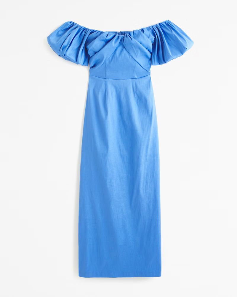 Women's Taffeta Off-The-Shoulder Midi Dress | Women's Dresses & Jumpsuits | Abercrombie.com | Abercrombie & Fitch (US)